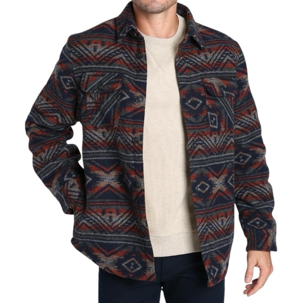 Jachs Men's Patterned Shirt Jacket - Navy and Red